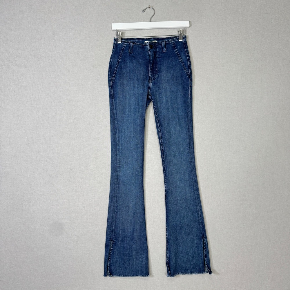 Free People We The Free Flare Jeans Womens 25 Blue Side Slit Denim Pants Boho - Picture 2 of 13